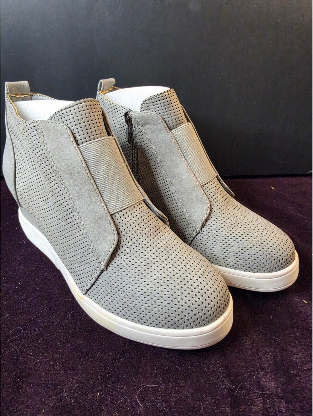 Gray Perforated Slip-On Wedge Sneakers Size 10